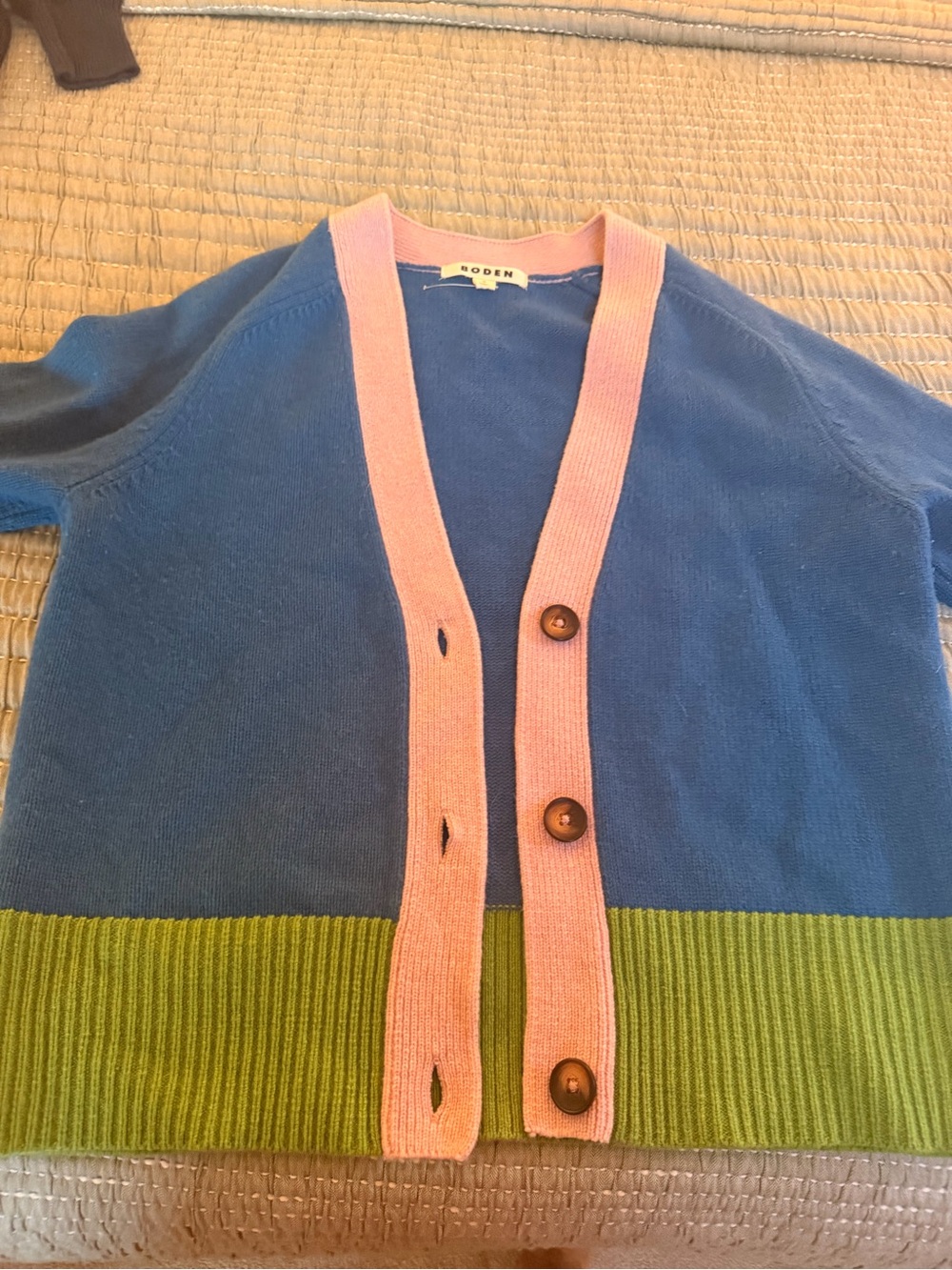 Colorblock V-Neck Cardigan - Blue/Pink/Green